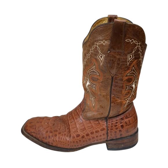 VTG Mens Unbranded Cowboy Alligator Print Square Toe Brown Boots Size 11.5 main image 4
